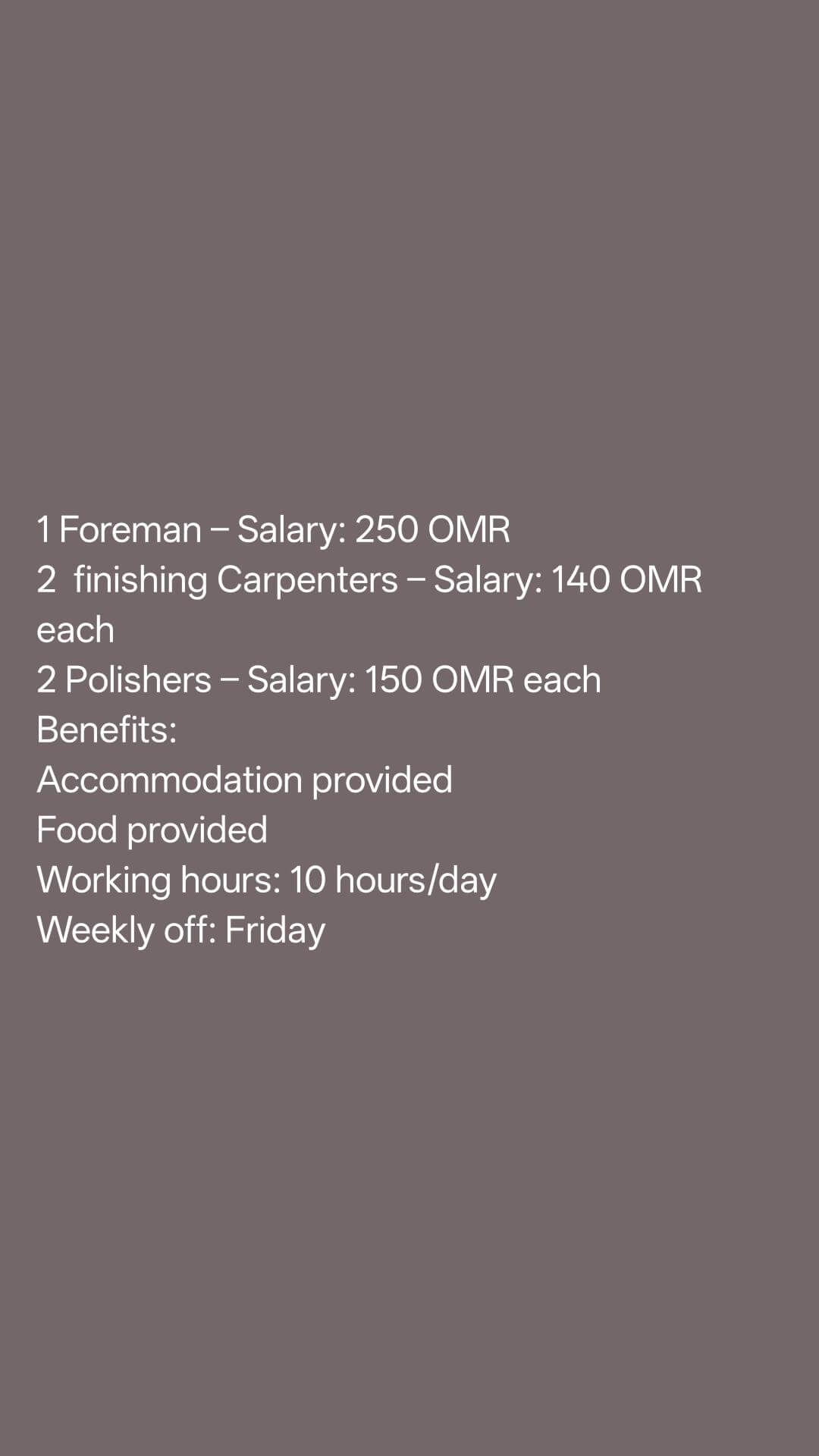 Urgent required for reputed company oman