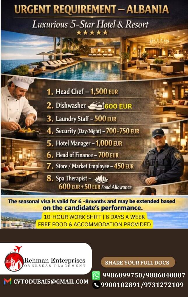 URGENT REQUIREMENT FOR LUXURIOUS 5 STAR HOTEL & RESORT IN ALBANIA-EUROPE