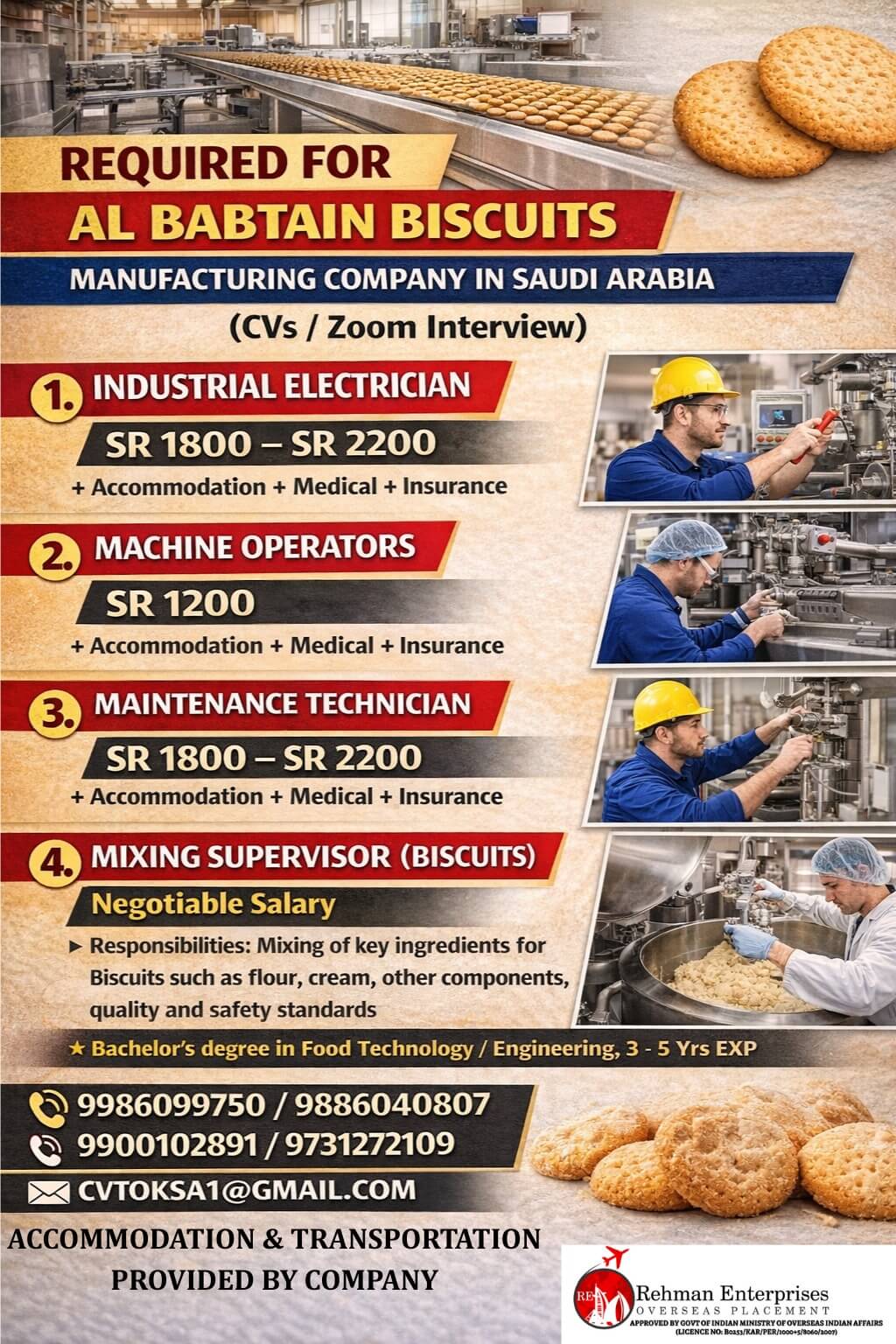 REQUIRED FOR AL BABTAIN BISCUITS MANUFACTURING COMPANY IN SAUDI ARABIA