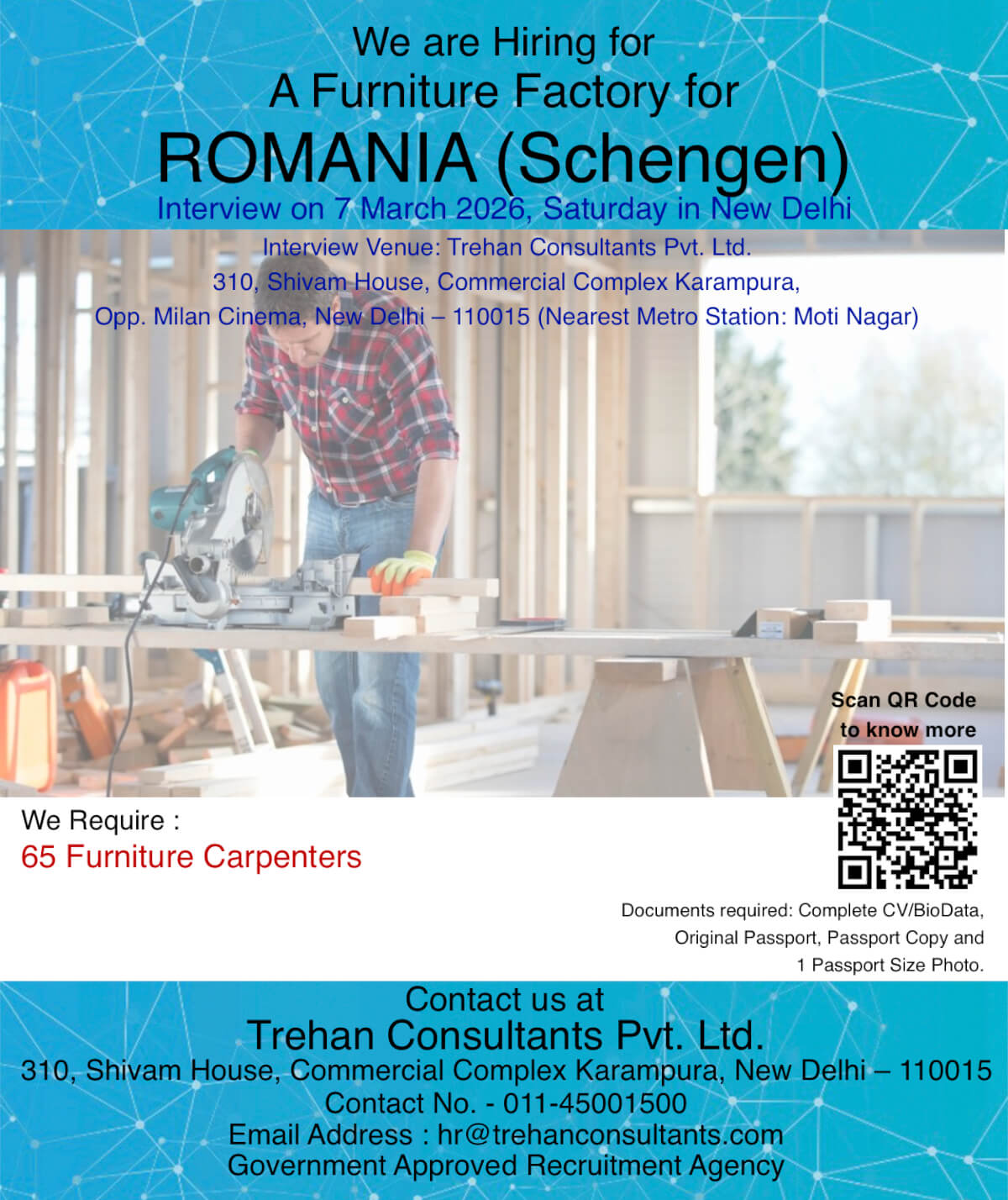 Furniture Carpenters required for ROMANIA (Schengen) for A Furniture Factory - Interview Date 7 March 2026
