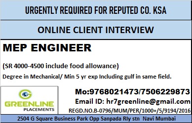 URGENTLY REQUIRED FOR REPUTED CO. KSA