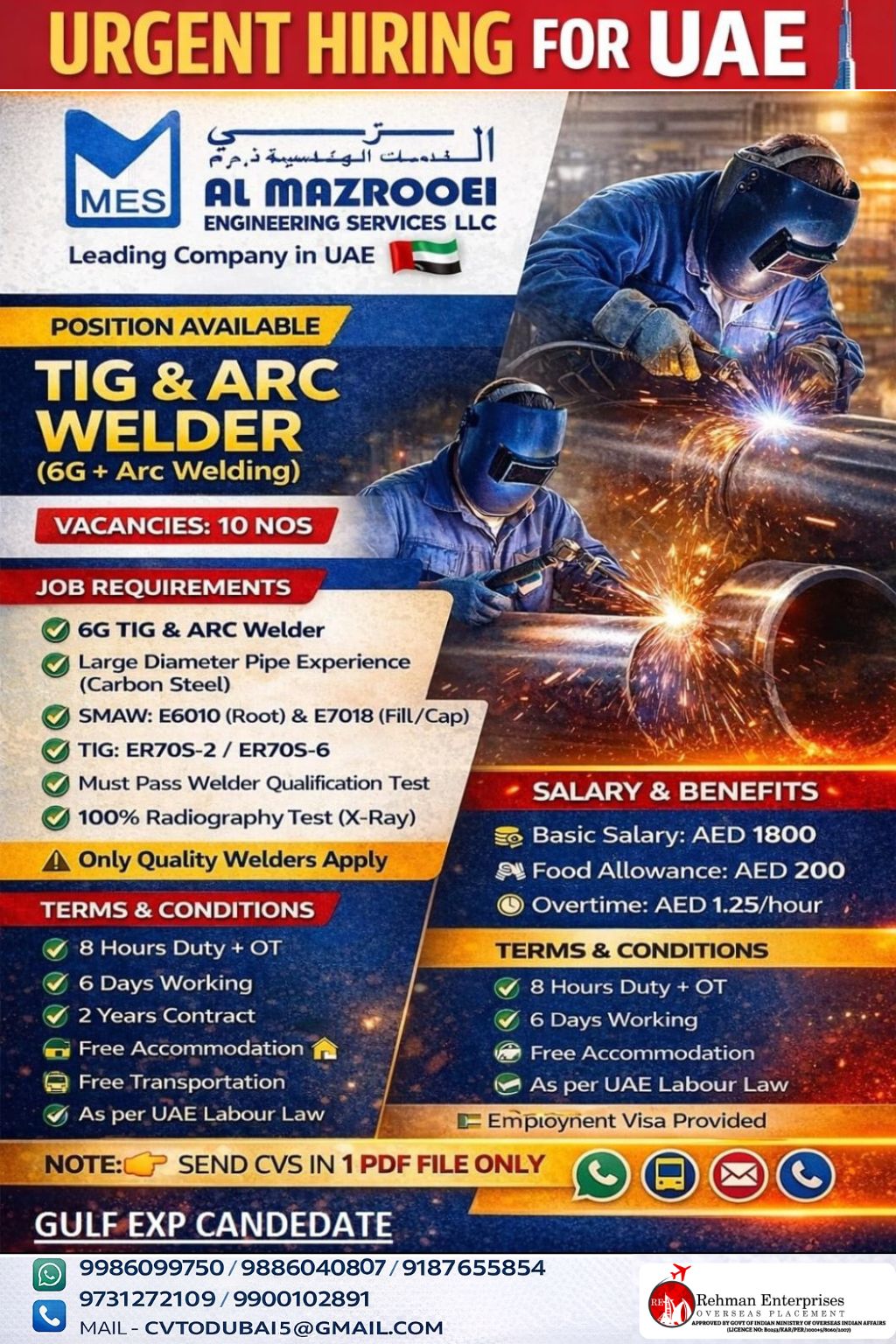 URGENT HIRING FOR AL MAZROOEI ENGINEERING COMPANY IN UAE