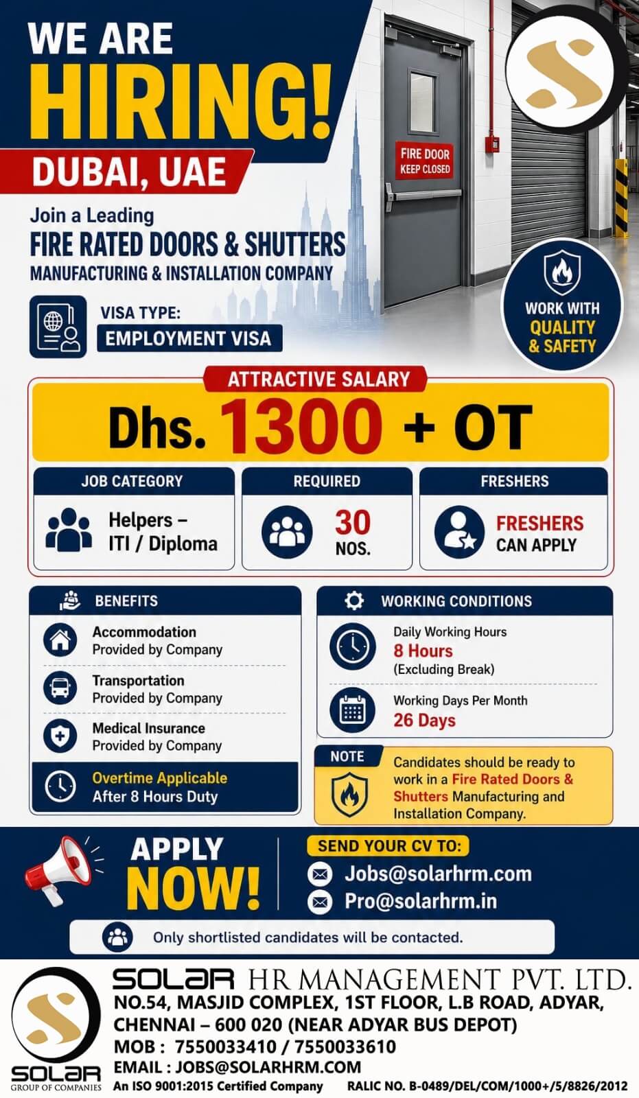 We are Hiring for Dubai, UAE