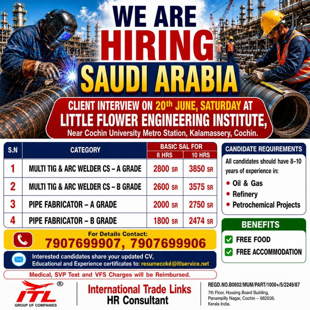 WE ARE HIRING FOR SAUDI ARABIA
