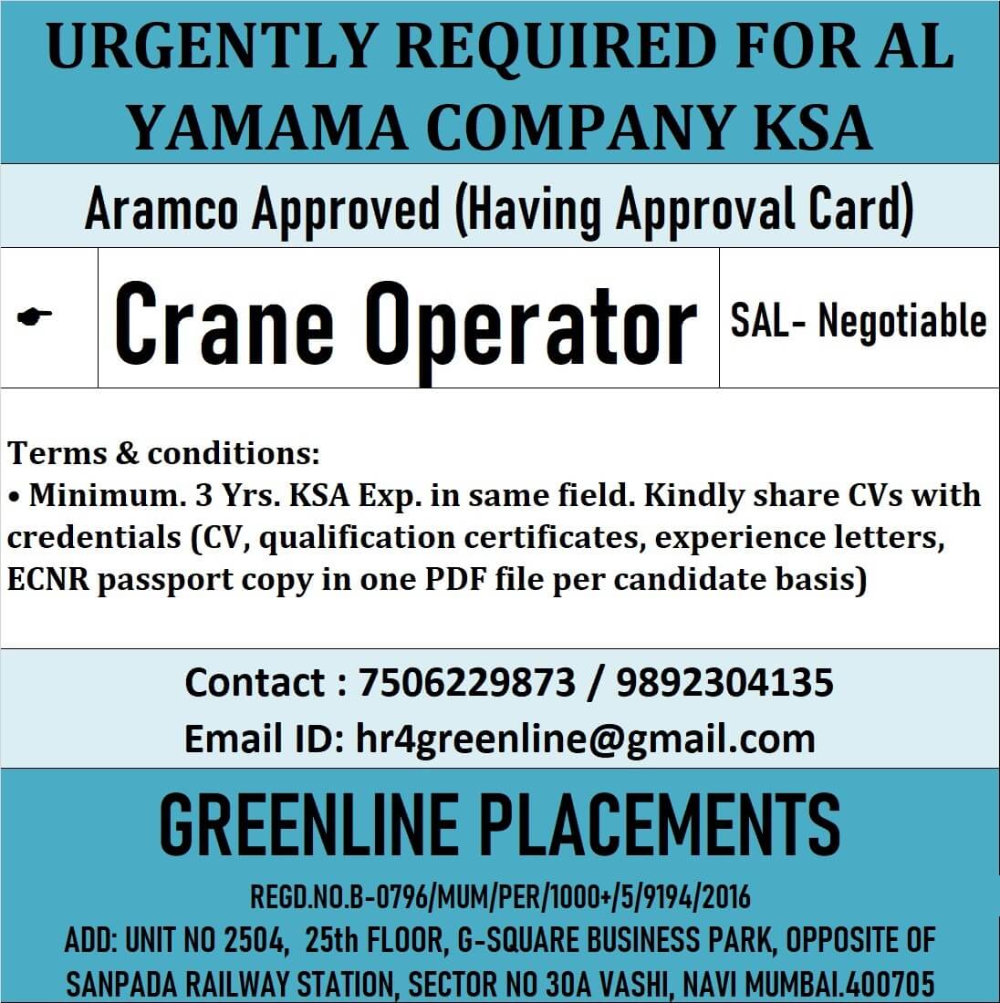 URGENTLY REQUIRED FOR REPUTED COMPANY KSA