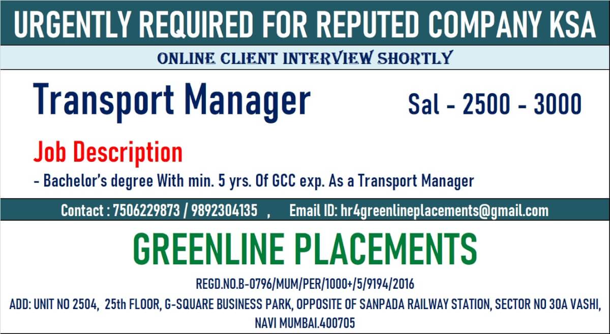 URGENTLY REQUIRED FOR REPUTED COMPANY KSA