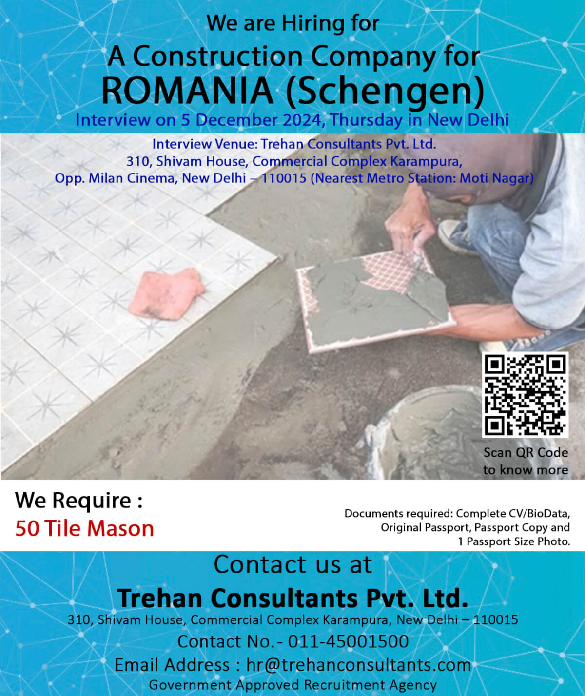 Gypsum Carpenter and Tile Mason required for ROMANIA (Schengen) for a Construction Company - Interview Date 5 December 2024