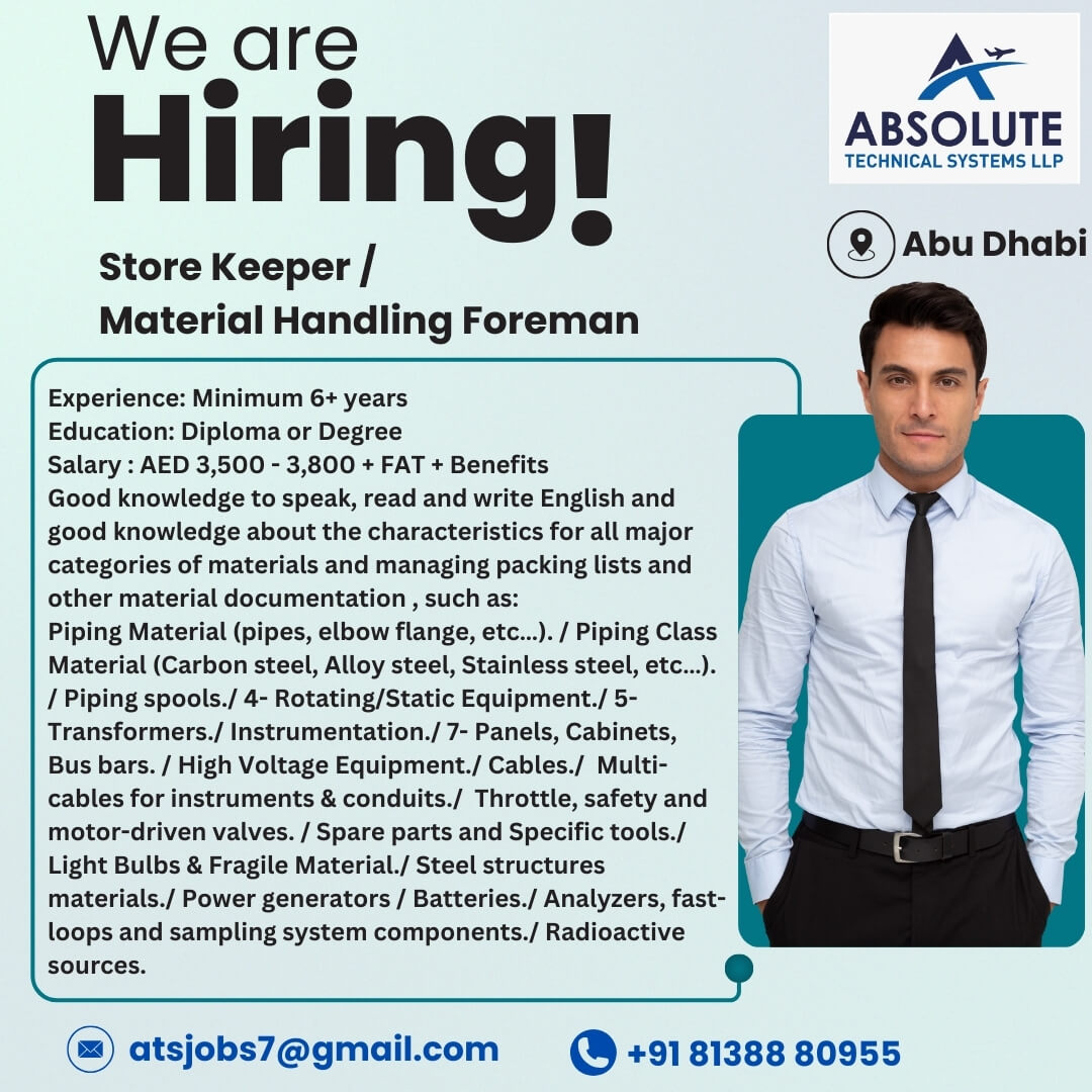 Store Keeper for Abu Dhabi