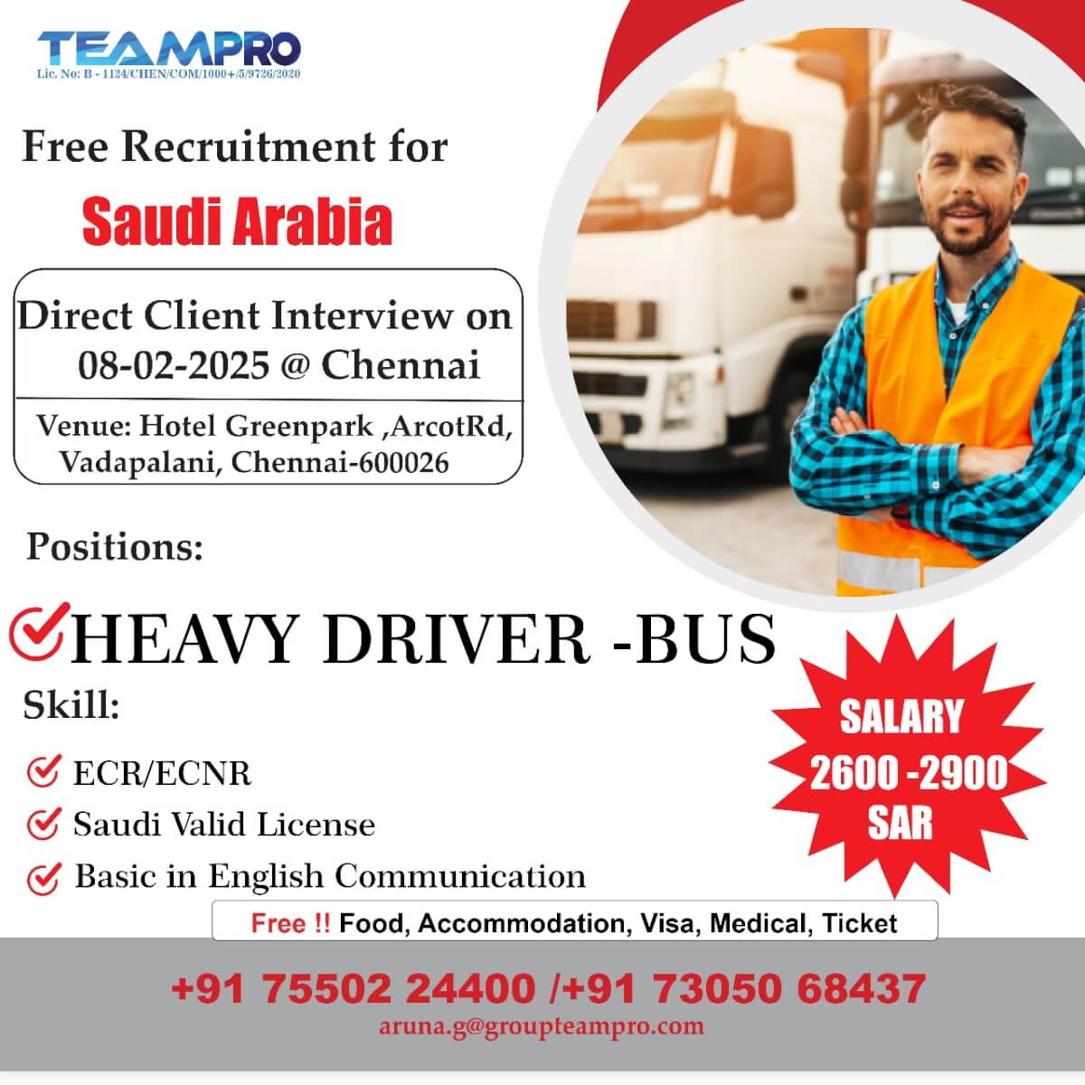 Free Recruitment For Saudi Arabia, Direct Client Interview ON 08-02-2025 @ Chennai