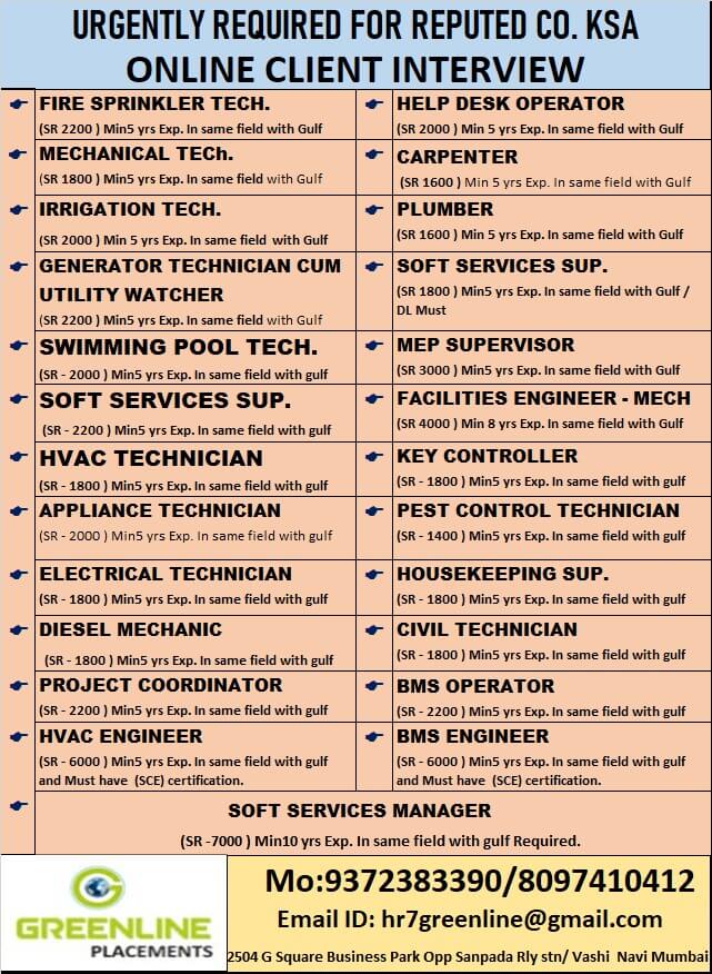 URGENTLY REQUIRED FOR REPUTED CO. KSA
