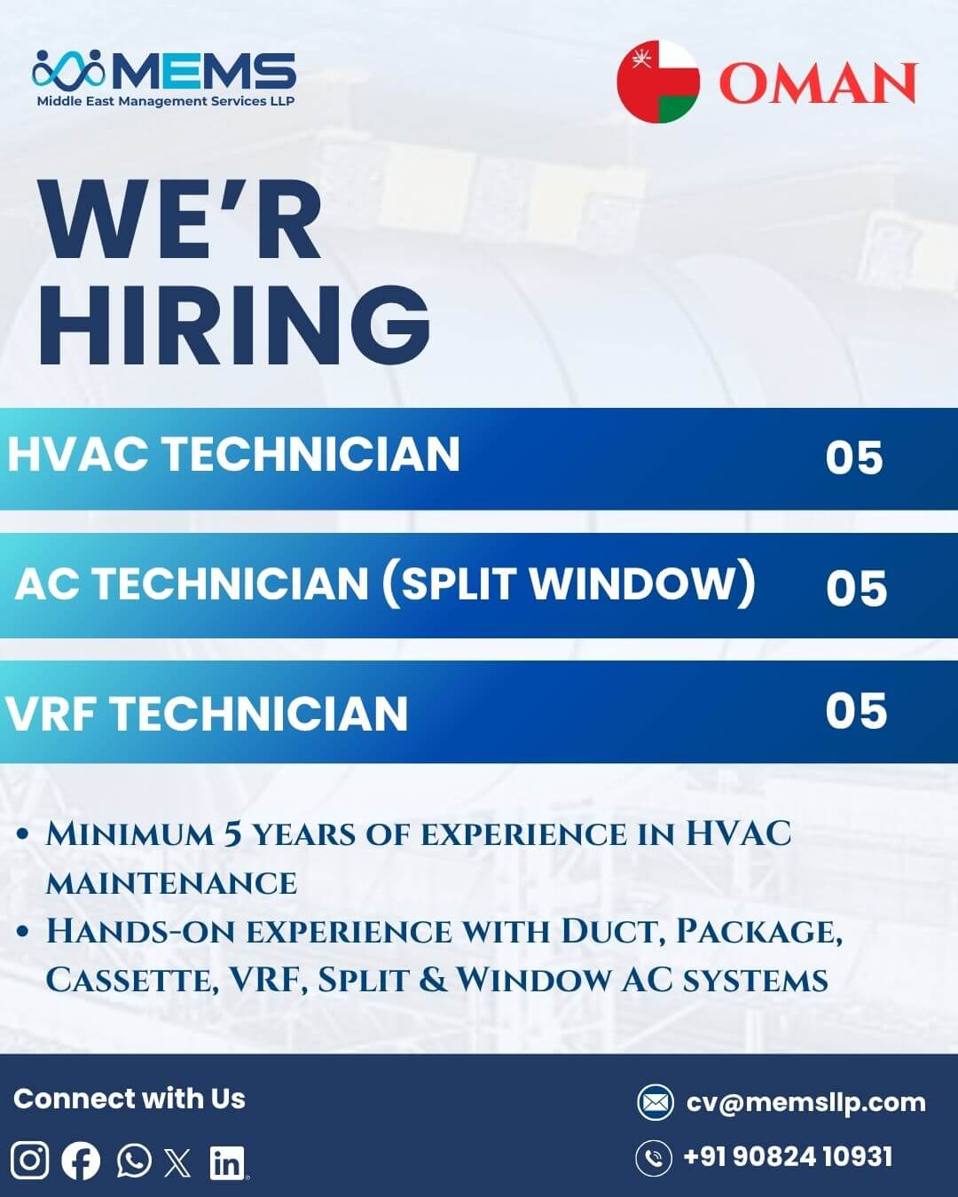 Hiring for HVAC technician in Oman